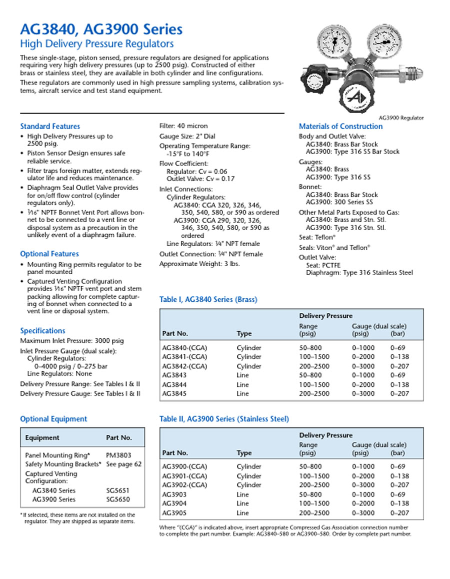 Accurate Gas Products, AG3840, AG3900 Series